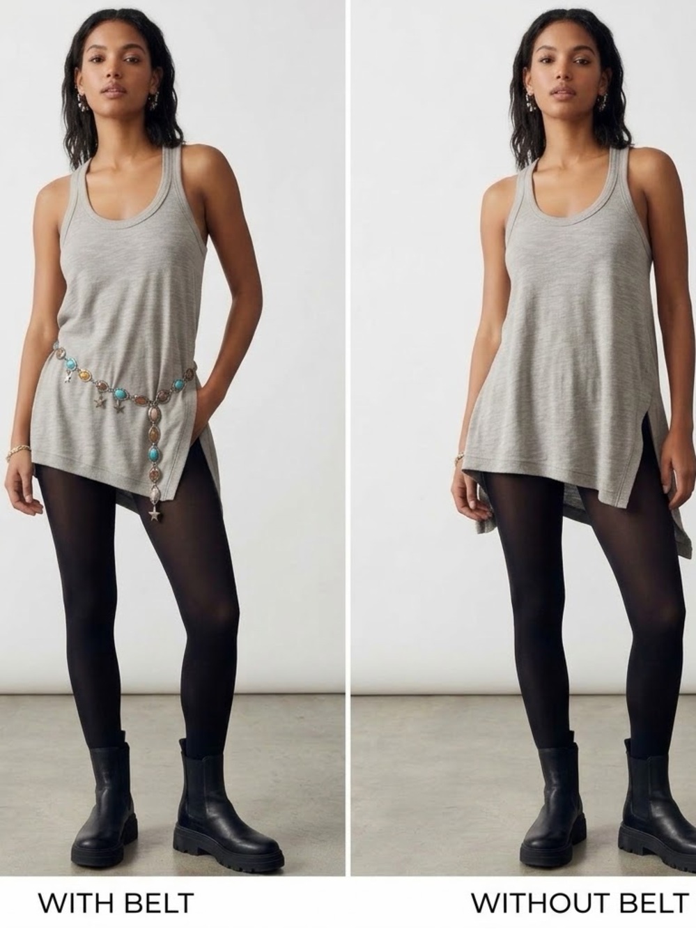 Lush Gray Scoop Neck Asymmetrical Tunic Tank Sporty Chic Medium